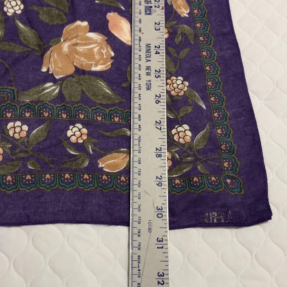 Axcess 90s Rayon Square Scarf Dark Purple Floral Roses Paisley Italy 30" Vtg - Picture 4 of 12